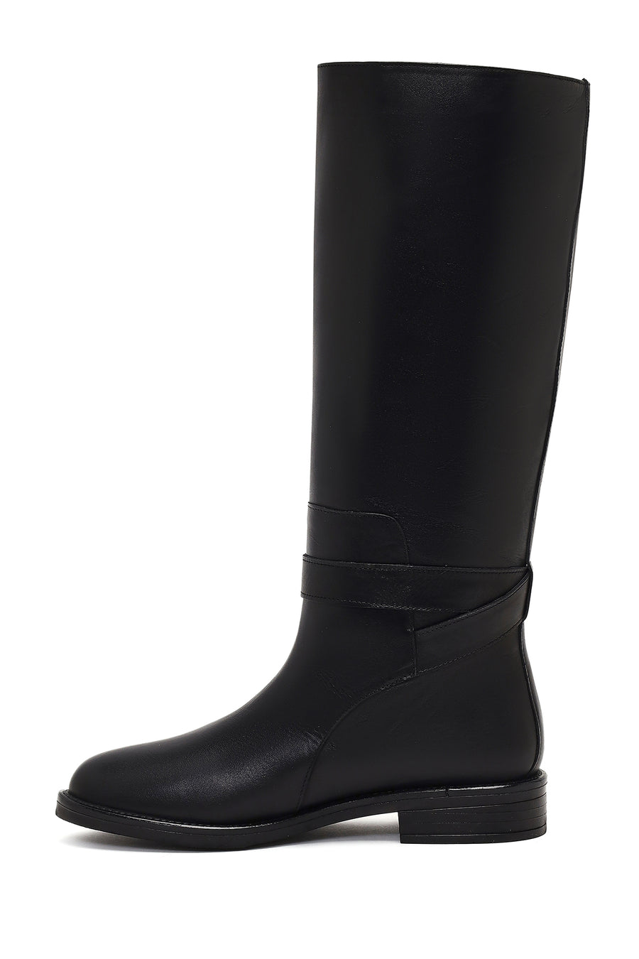 Women's Black Buckle Detailed Leather Boot