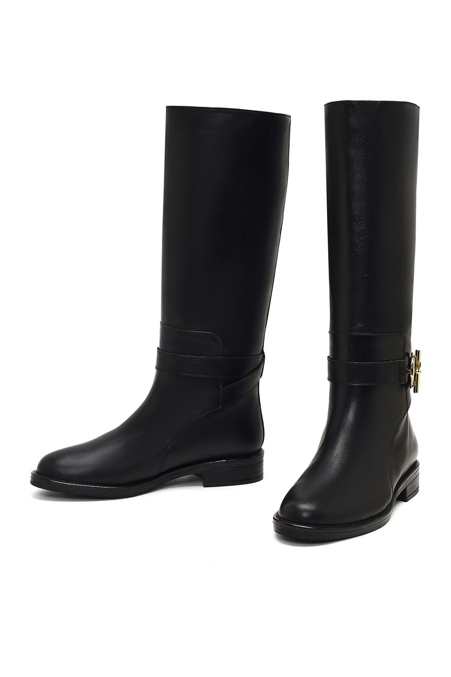 Women's Black Buckle Detailed Leather Boot