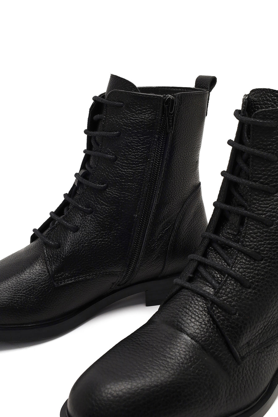 Women's Black Lace-Up Zipper Leather Boot