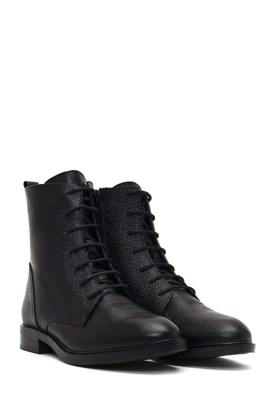 Women's Black Lace-Up Zipper Leather Boot