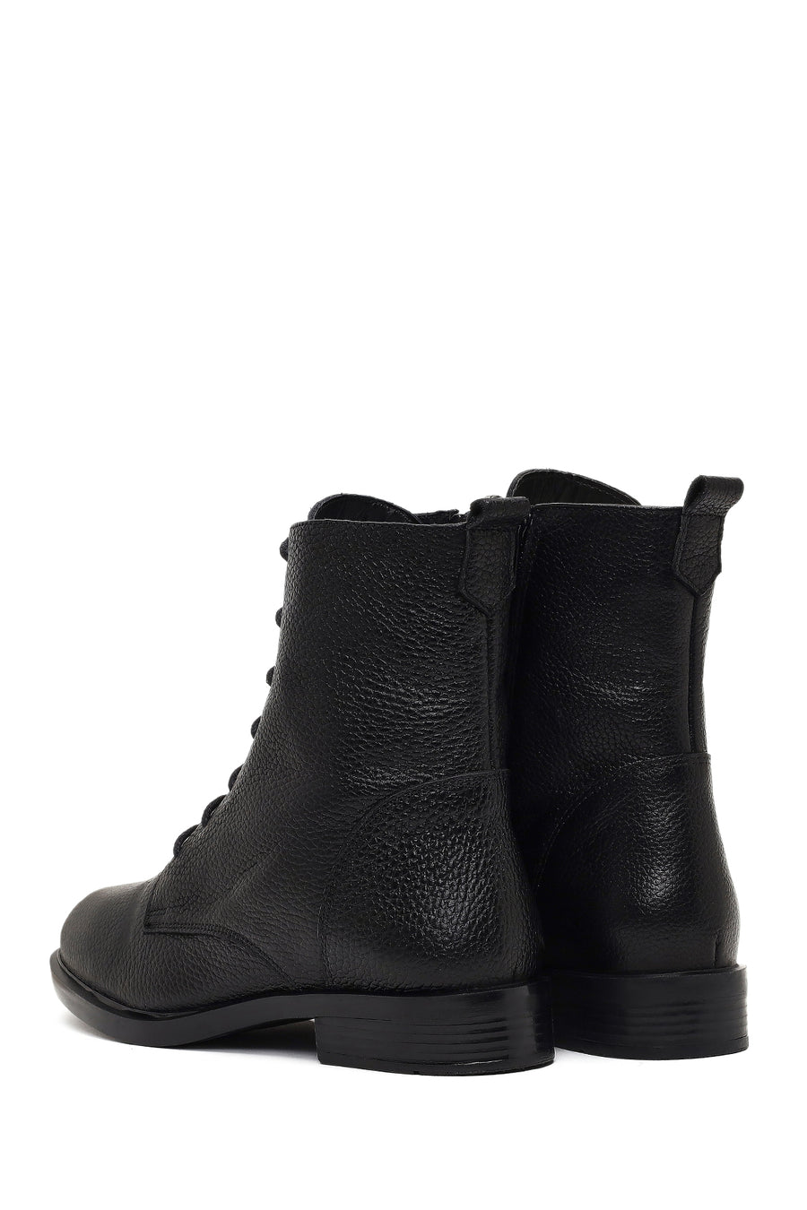 Women's Black Lace-Up Zipper Leather Boot