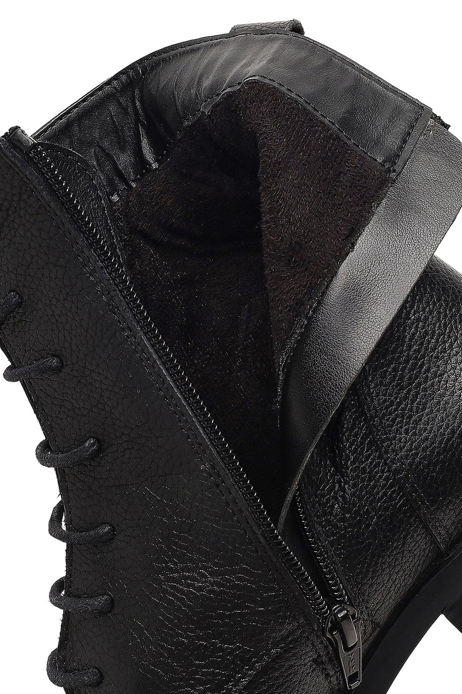 Women's Black Lace-Up Zipper Leather Boot
