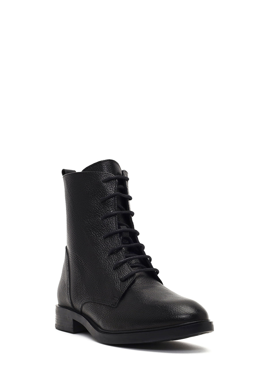 Women's Black Lace-Up Zipper Leather Boot