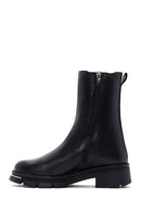 Woman Black Zippered Thick Sole Leather Boat | Derimod
