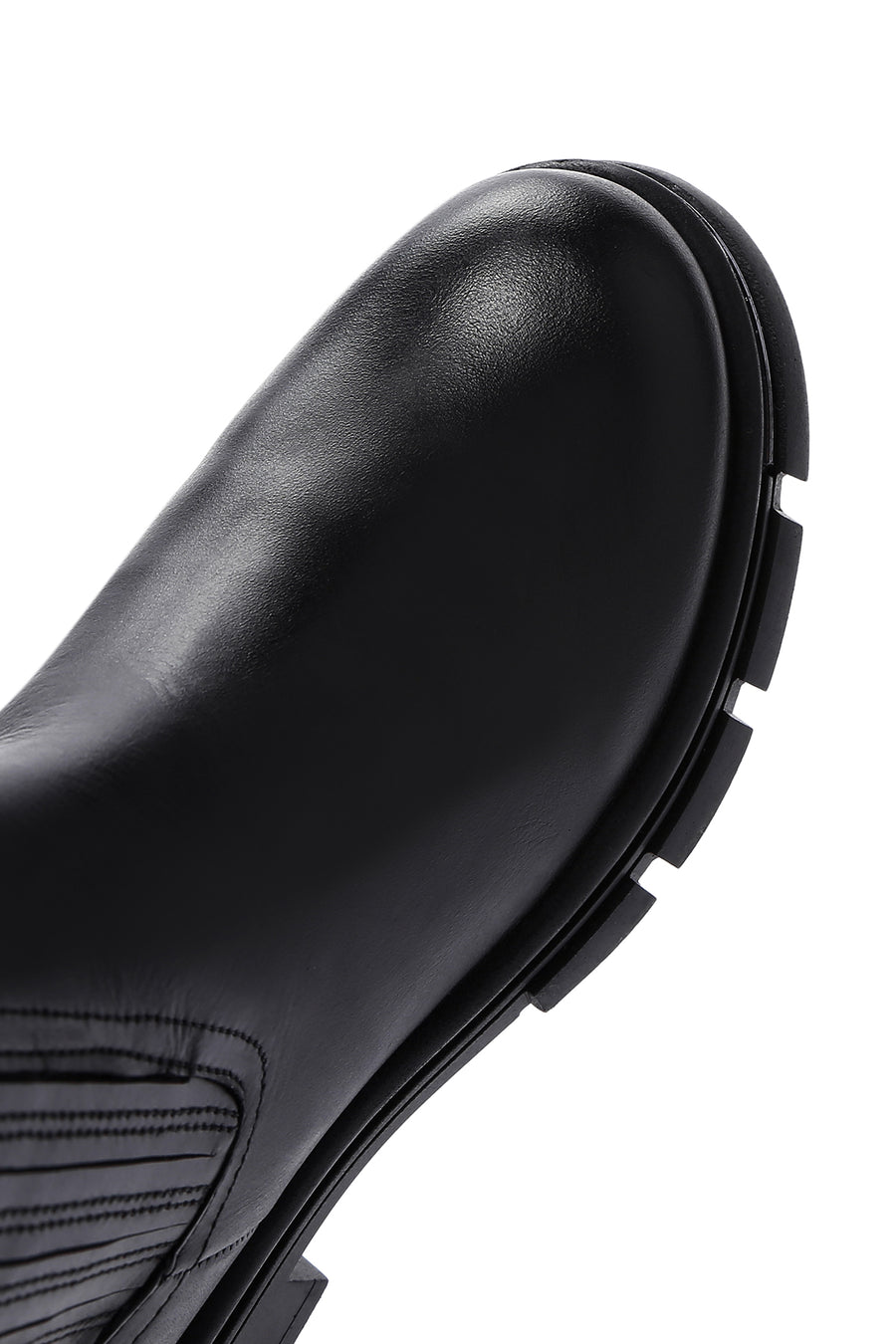 Woman Black Zippered Thick Sole Leather Boat
