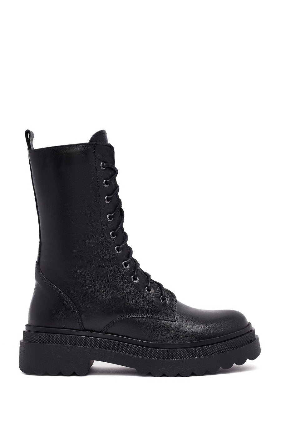 Woman Black Zippered Leather Postal Boots 25WFD182018 | Derimod