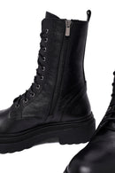Woman Black Zippered Leather Postal Boots | Derimod
