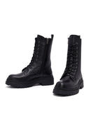 Woman Black Zippered Leather Postal Boots | Derimod