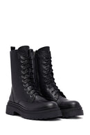Woman Black Zippered Leather Postal Boots | Derimod