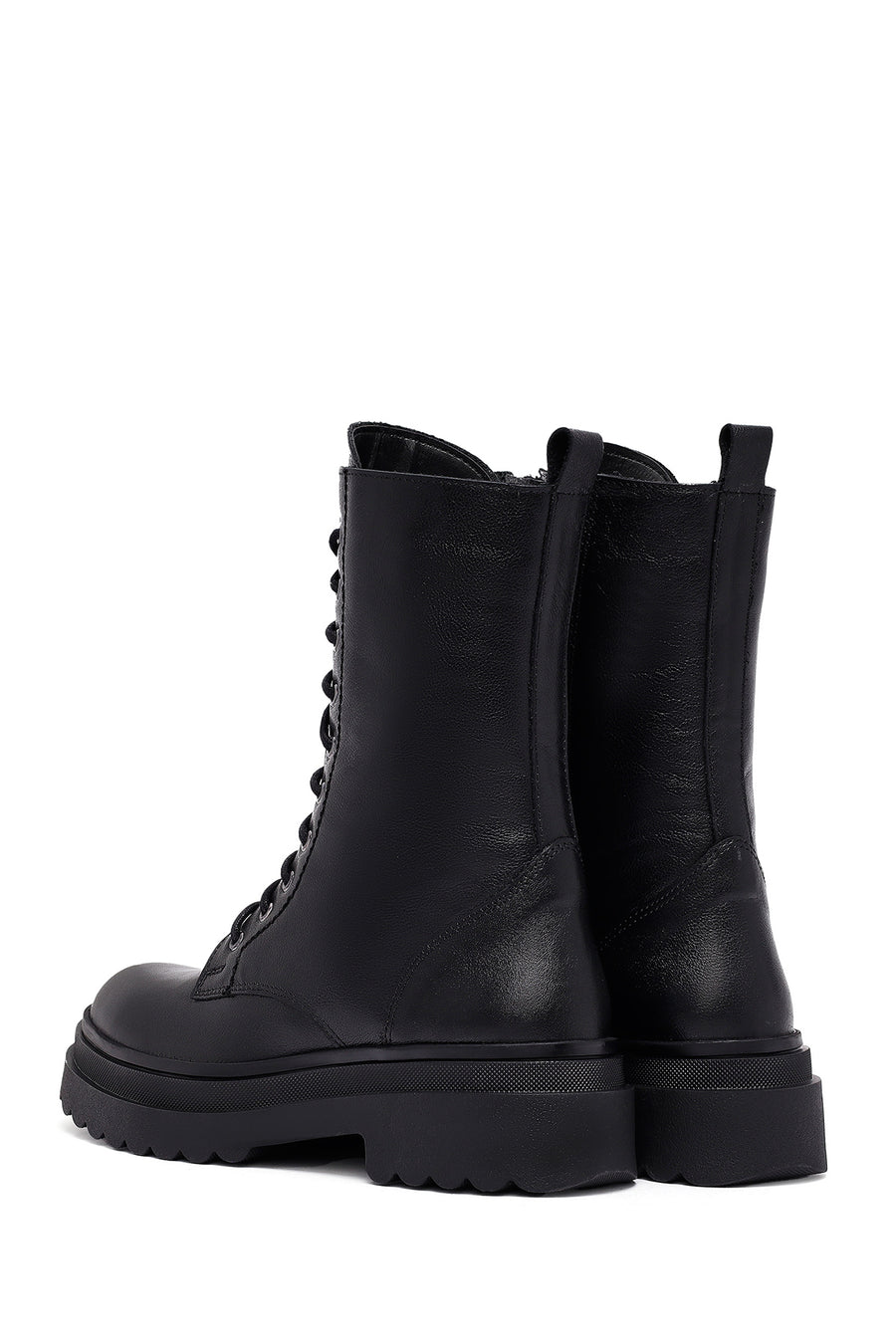 Woman Black Zippered Leather Postal Boots