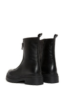 Woman Black Zippered Thick Sole Leather Boat | Derimod