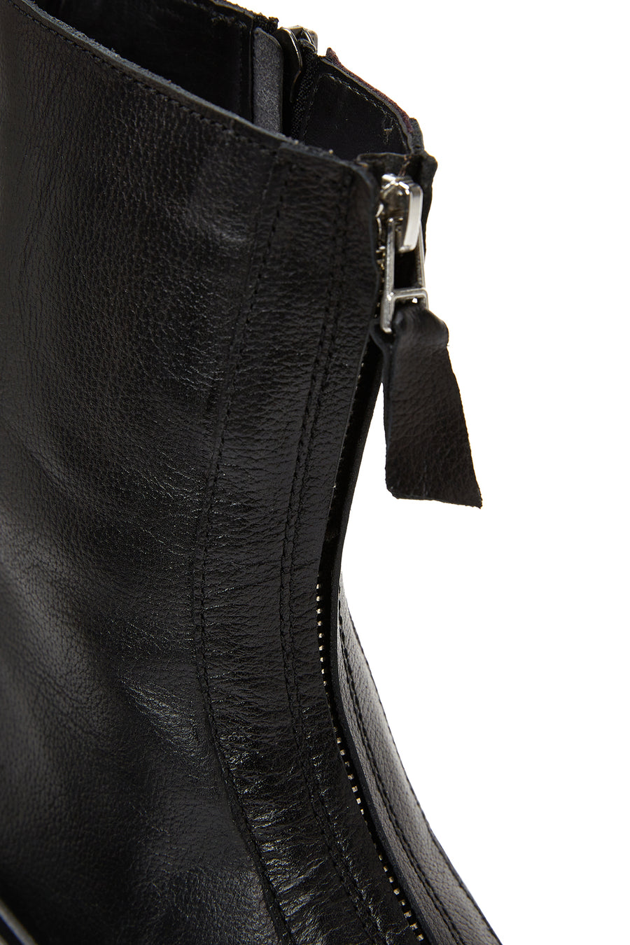 Woman Black Zippered Thick Sole Leather Boat
