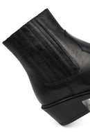 Women's Black Short Thick Heeled Leather Cowboy Boots | Derimod