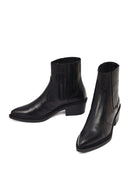 Women's Black Short Thick Heeled Leather Cowboy Boots | Derimod
