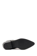 Women's Black Short Thick Heeled Leather Cowboy Boots | Derimod