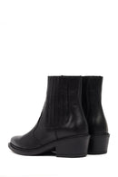 Women's Black Short Thick Heeled Leather Cowboy Boots | Derimod