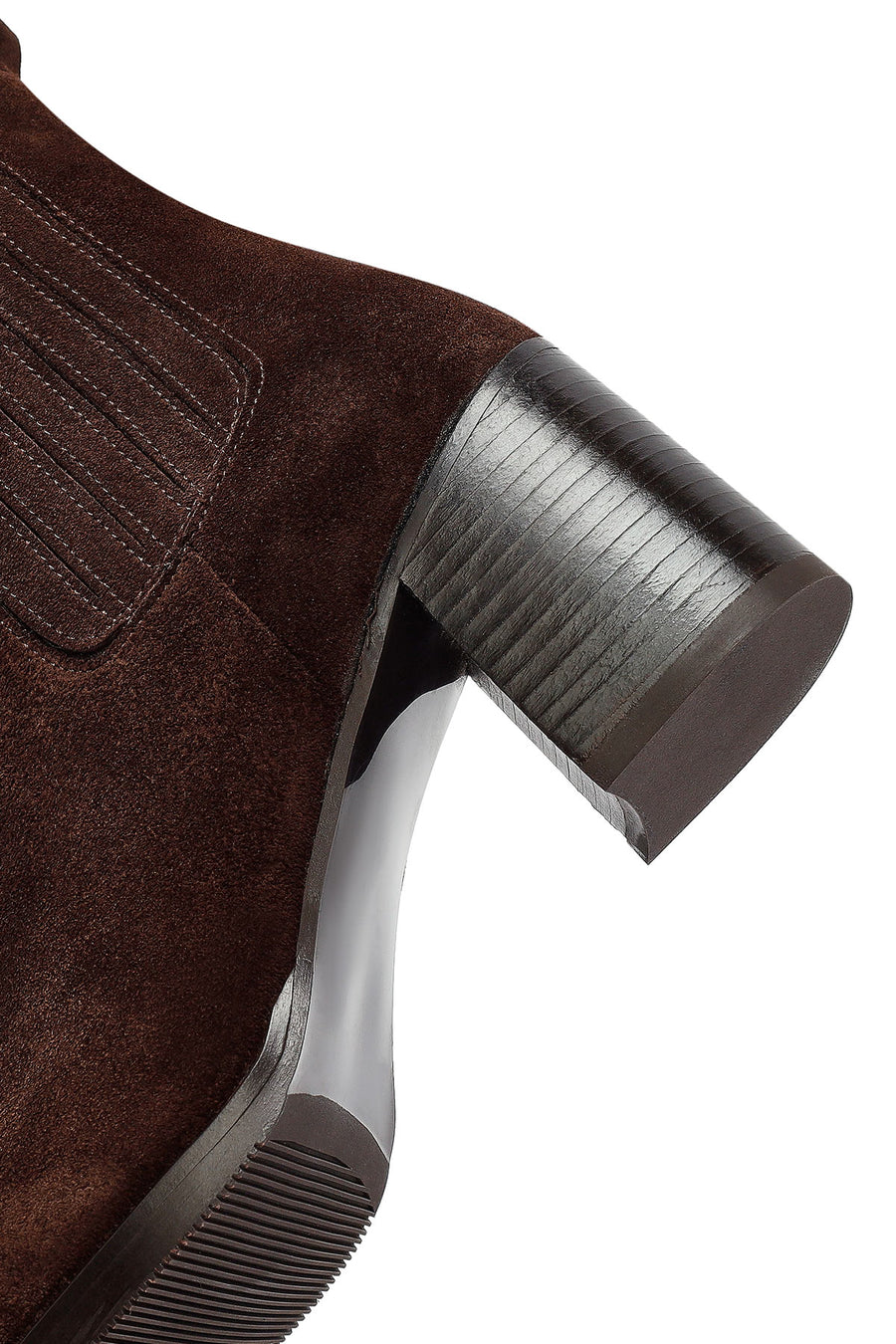 Woman Brown Chunky Heel Suede Leather Chelsea Boots