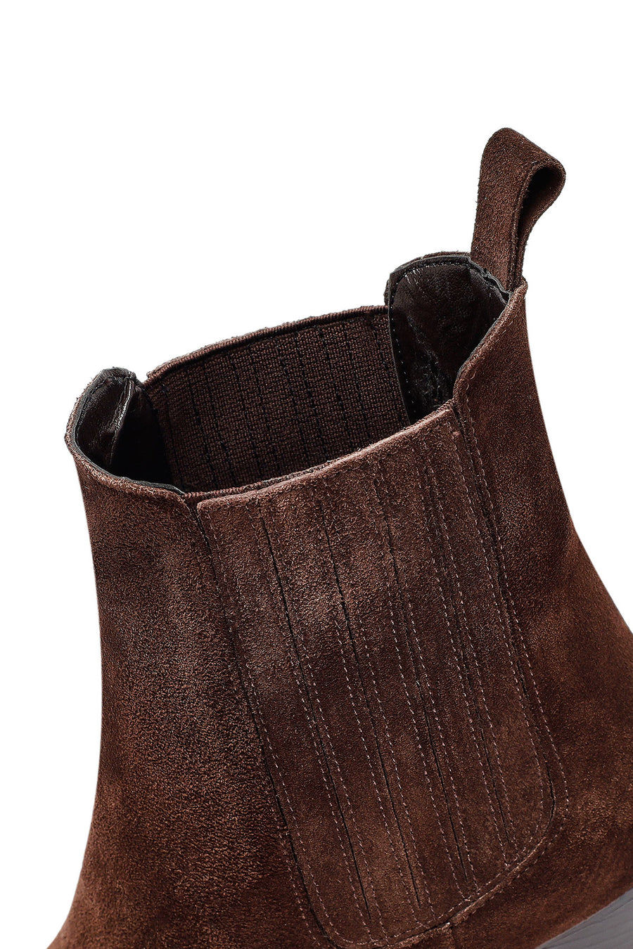 Woman Brown Chunky Heel Suede Leather Chelsea Boots