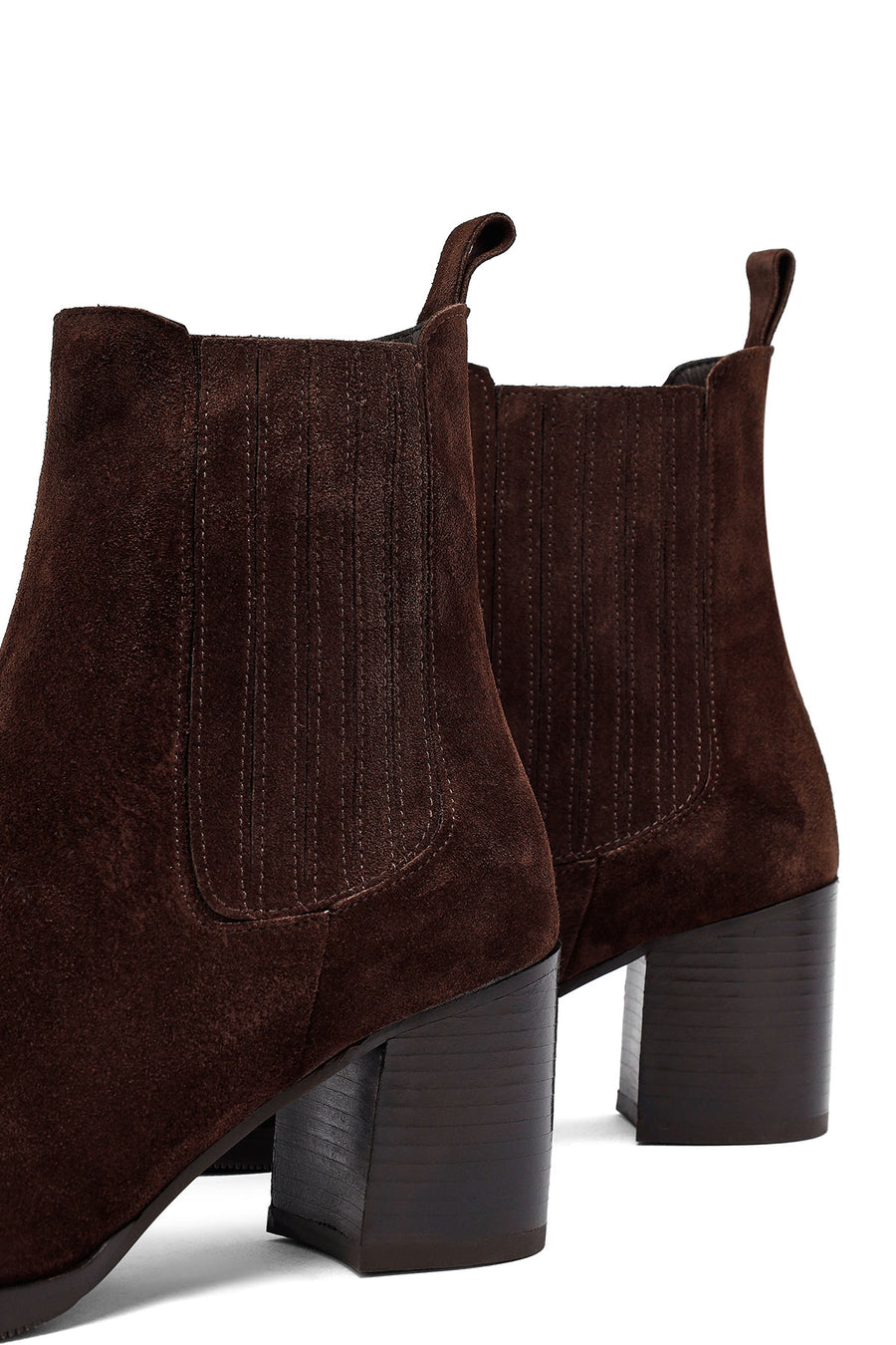 Woman Brown Chunky Heel Suede Leather Chelsea Boots