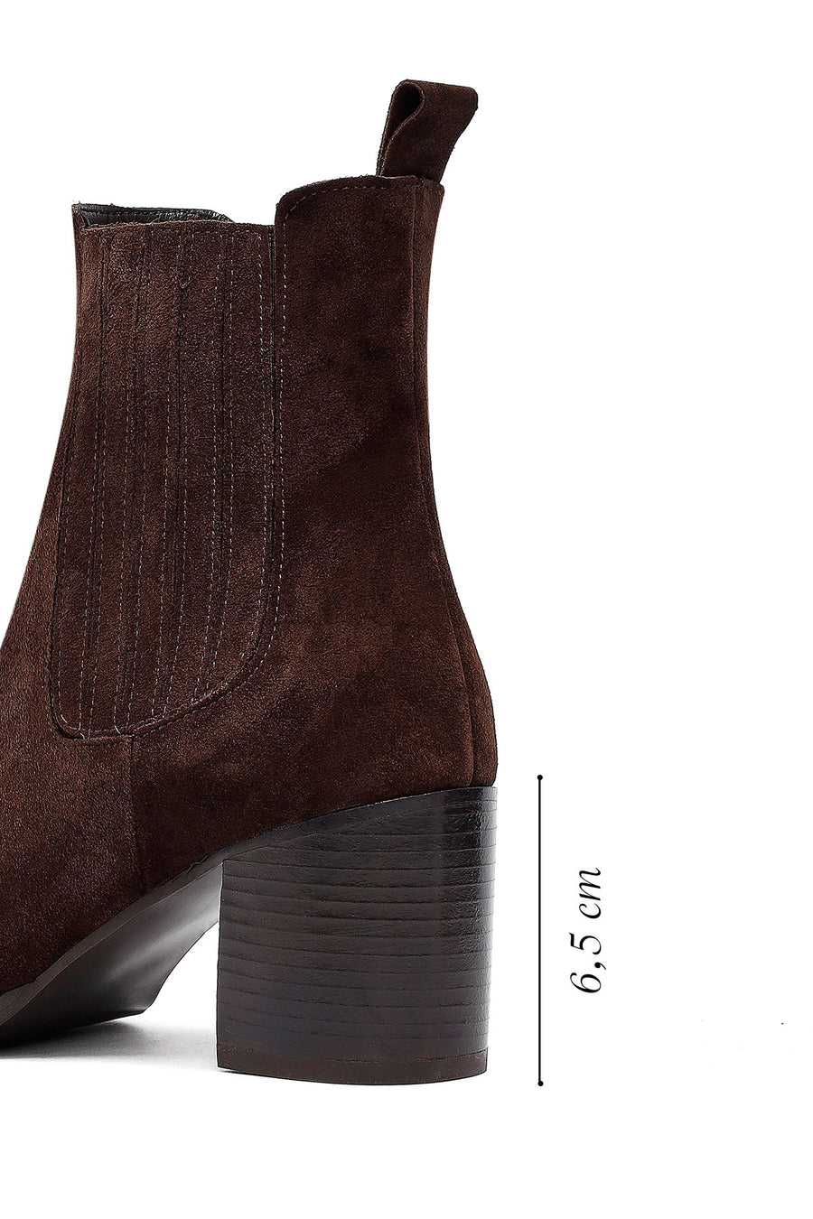 Woman Brown Chunky Heel Suede Leather Chelsea Boots