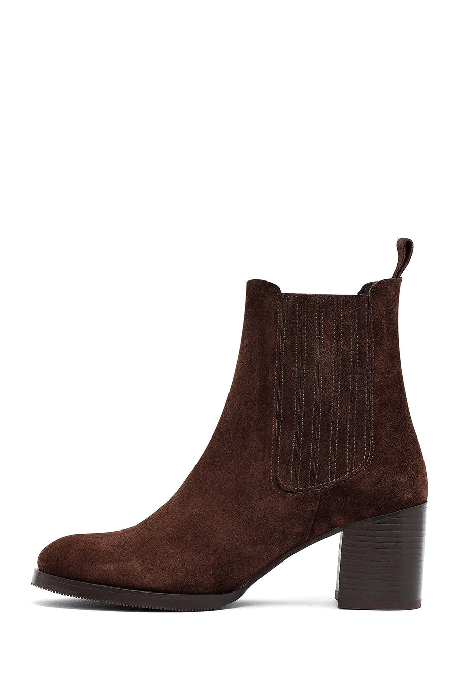 Woman Brown Chunky Heel Suede Leather Chelsea Boots