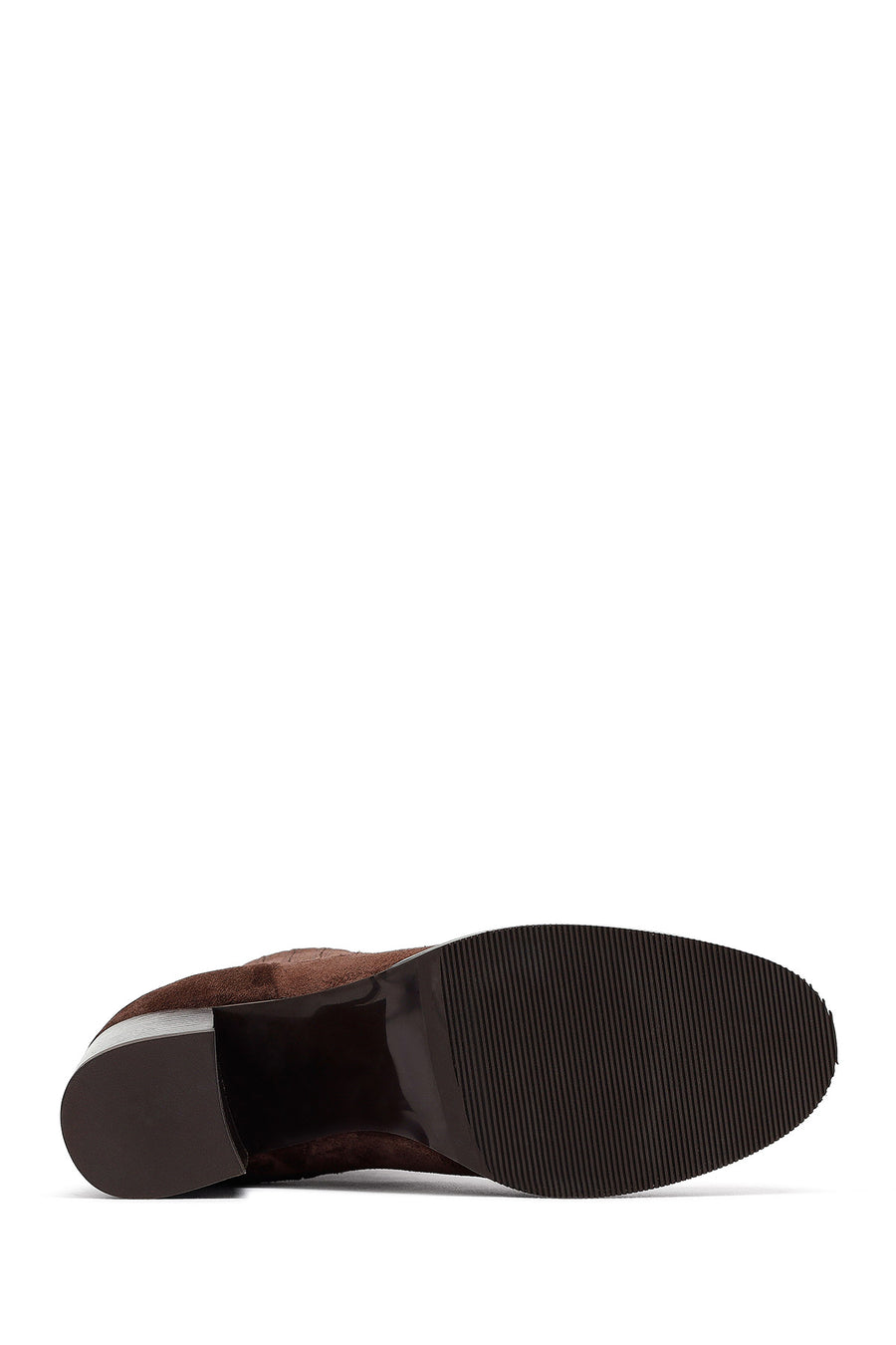 Woman Brown Chunky Heel Suede Leather Chelsea Boots