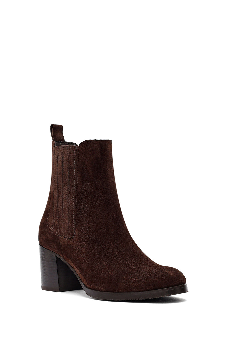Woman Brown Chunky Heel Suede Leather Chelsea Boots