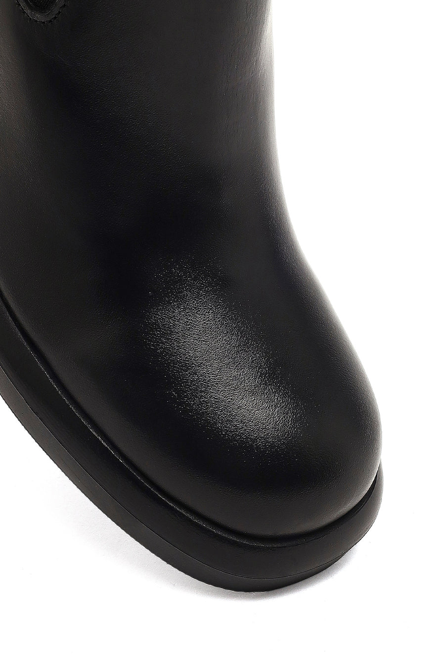 Women's Black Thick Heeled Leather Chelsea Boot