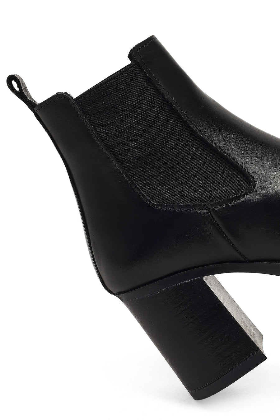 Women's Black Thick Heeled Leather Chelsea Boot