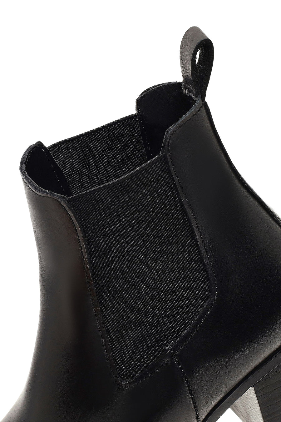 Women's Black Thick Heeled Leather Chelsea Boot