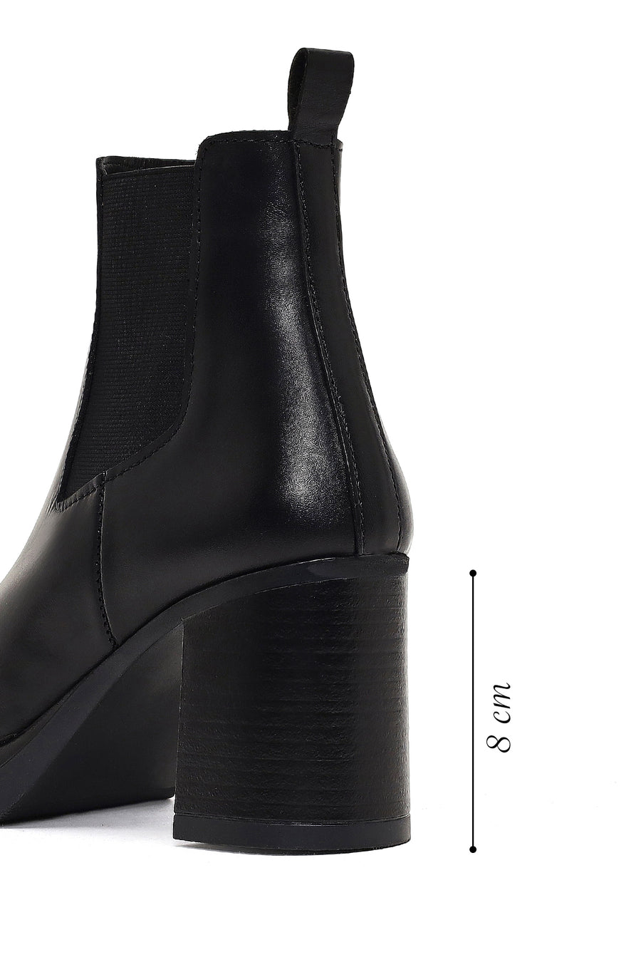 Women's Black Thick Heeled Leather Chelsea Boot