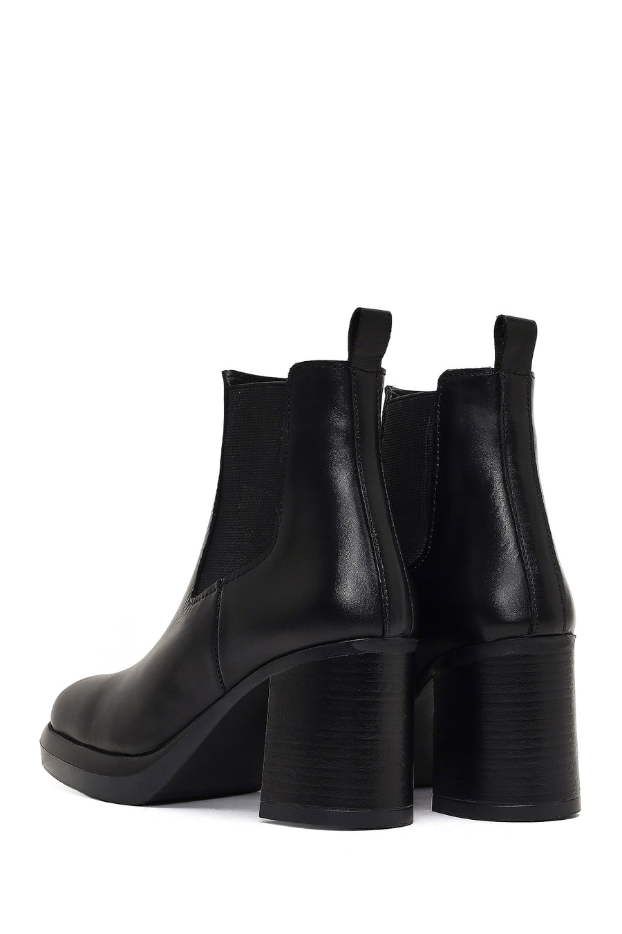 Women's Black Thick Heeled Leather Chelsea Boot