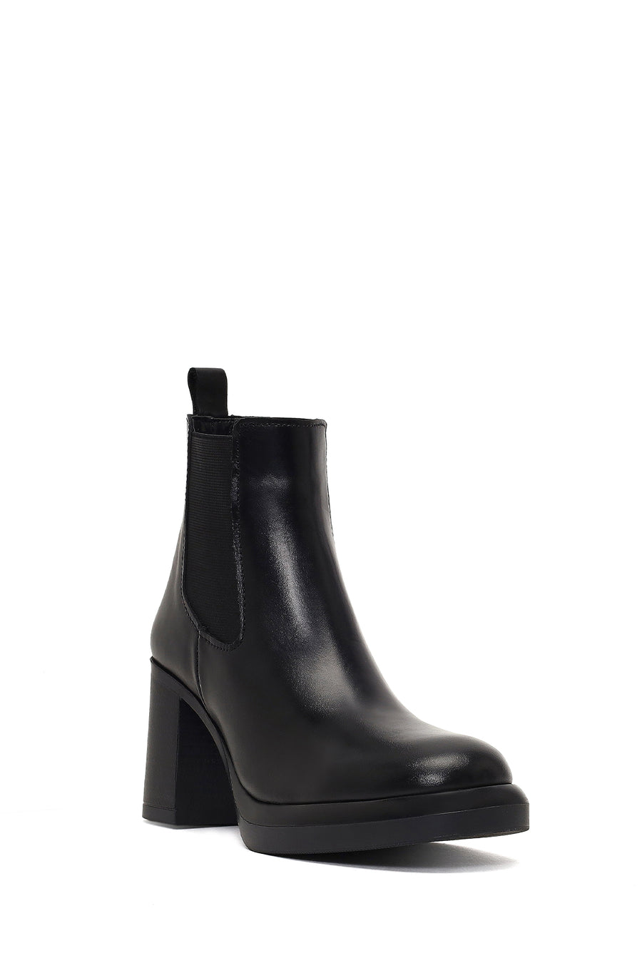 Women's Black Thick Heeled Leather Chelsea Boot