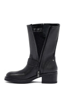 Woman Black Zippered Low Heeled Shoes Leather Boat | Derimod