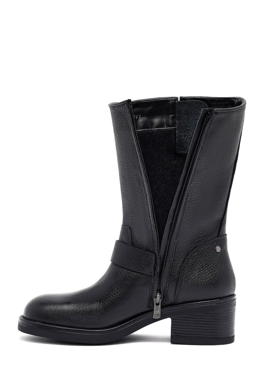 Woman Black Zippered Low Heeled Shoes Leather Boat