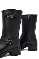 Woman Black Zippered Low Heeled Shoes Leather Boat | Derimod
