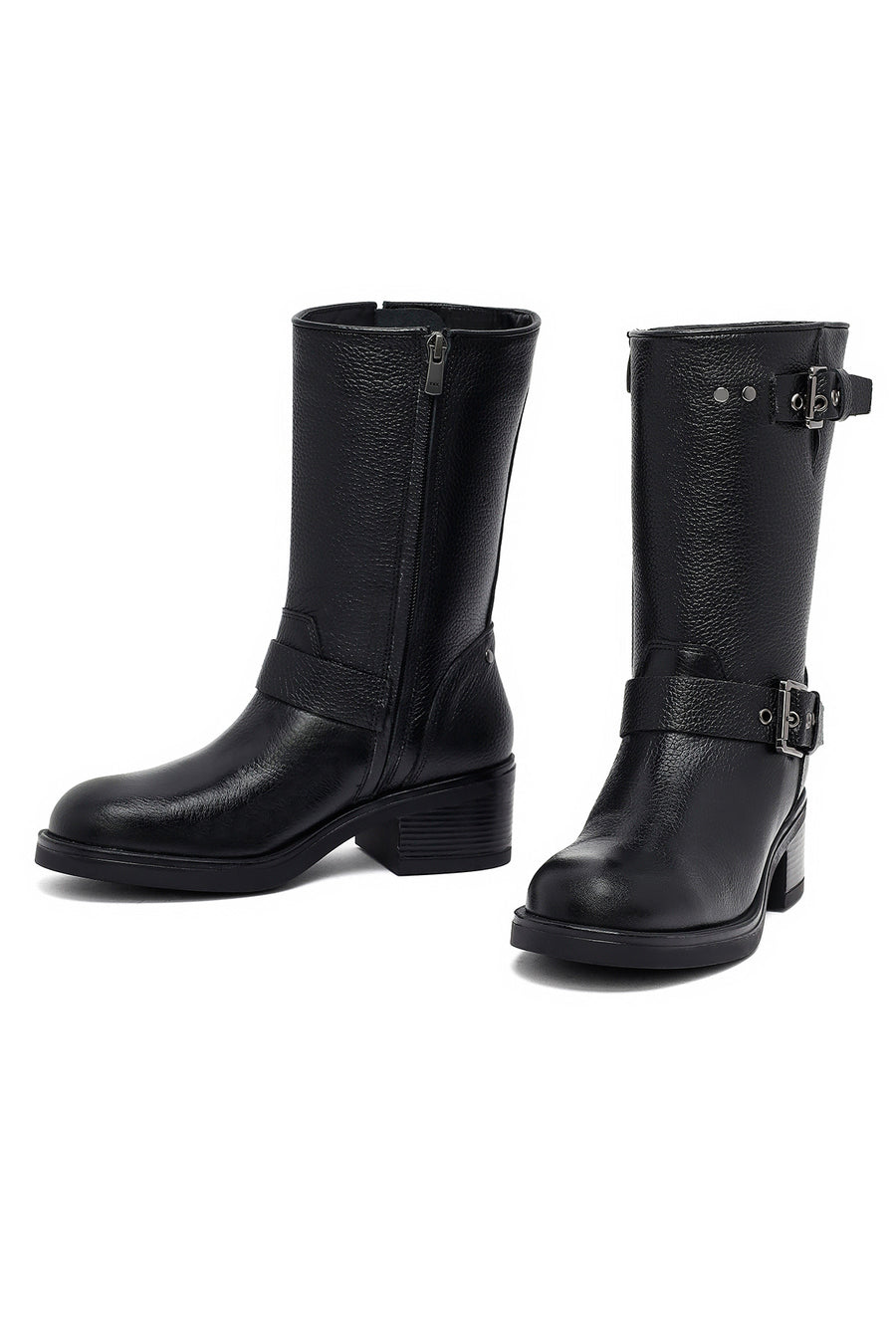 Woman Black Zippered Low Heeled Shoes Leather Boat