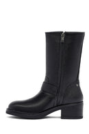 Woman Black Zippered Low Heeled Shoes Leather Boat | Derimod