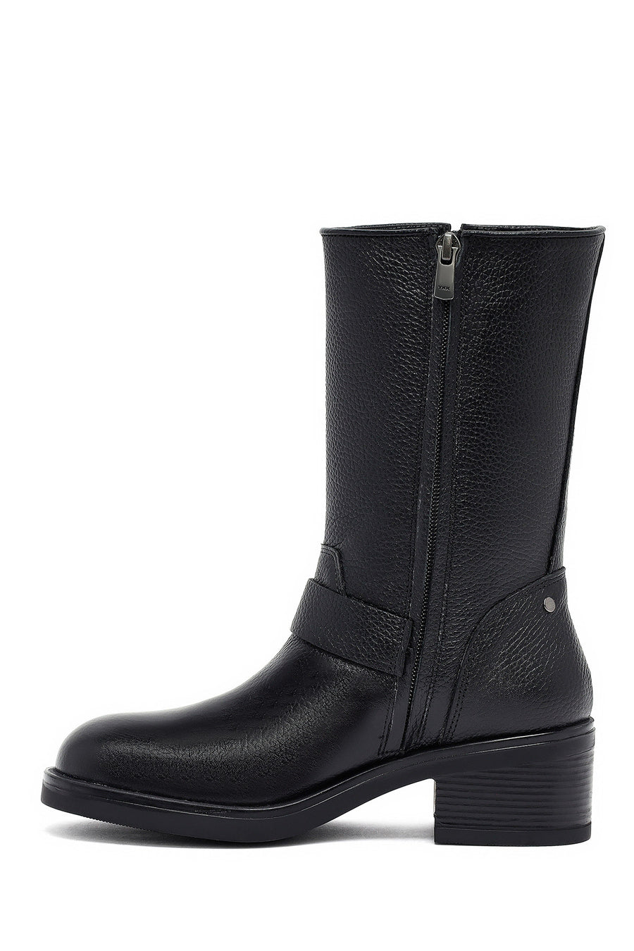 Woman Black Zippered Low Heeled Shoes Leather Boat