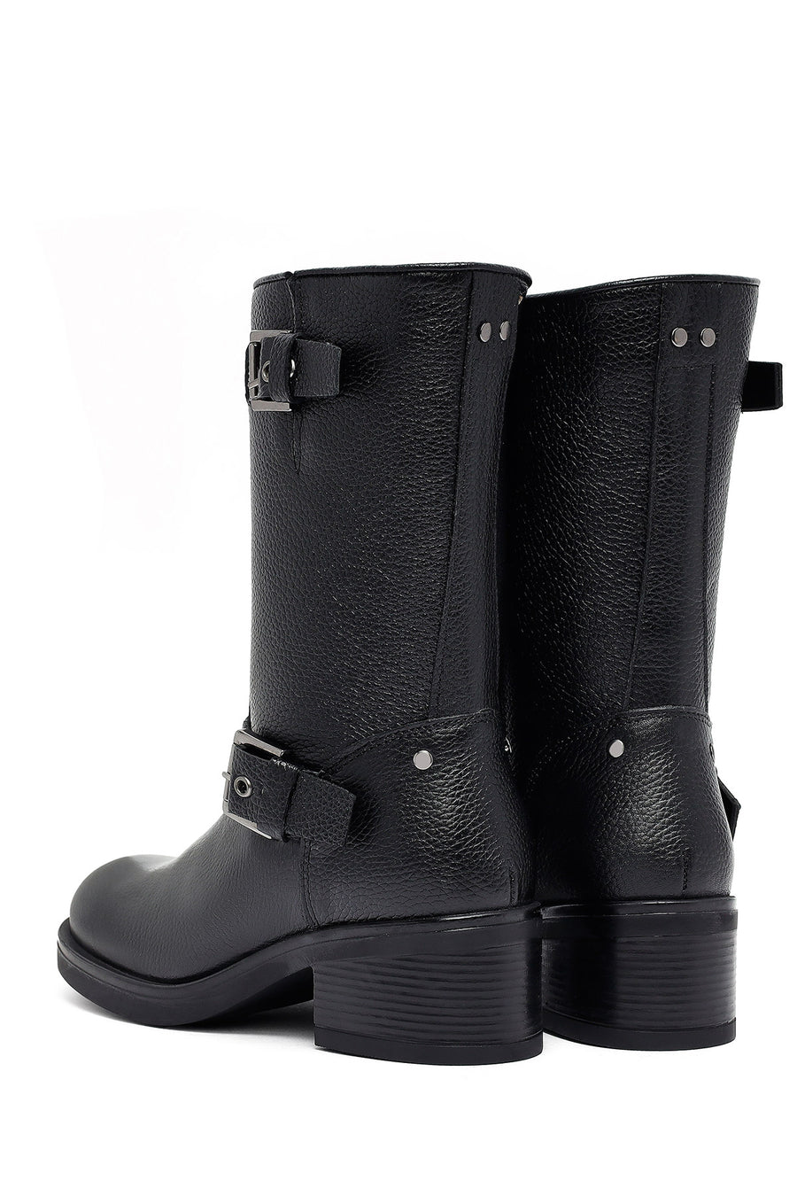 Woman Black Zippered Low Heeled Shoes Leather Boat