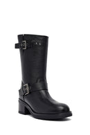 Woman Black Zippered Low Heeled Shoes Leather Boat | Derimod