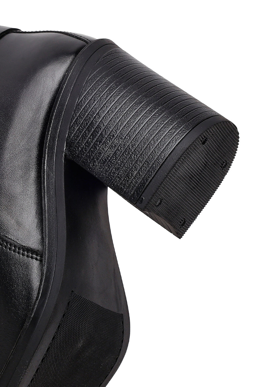 Women's Black Buckle Chunky Heel Leather Boots