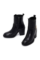Women's Black Buckle Chunky Heel Leather Boots | Derimod