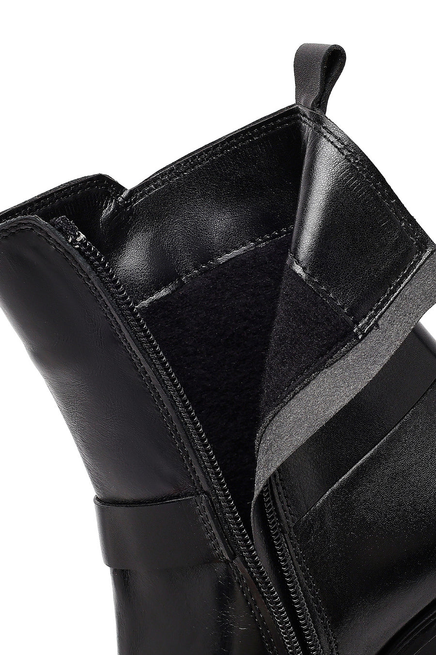 Women's Black Buckle Chunky Heel Leather Boots
