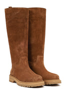 Women's Tan Chunky Sole Suede Leather Boots | Derimod