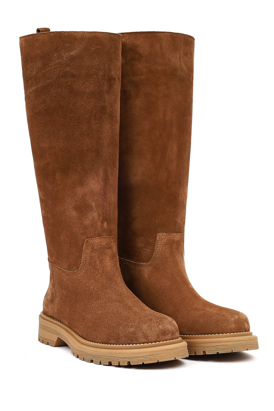 Women's Tan Chunky Sole Suede Leather Boots
