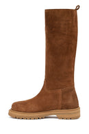 Women's Tan Chunky Sole Suede Leather Boots | Derimod