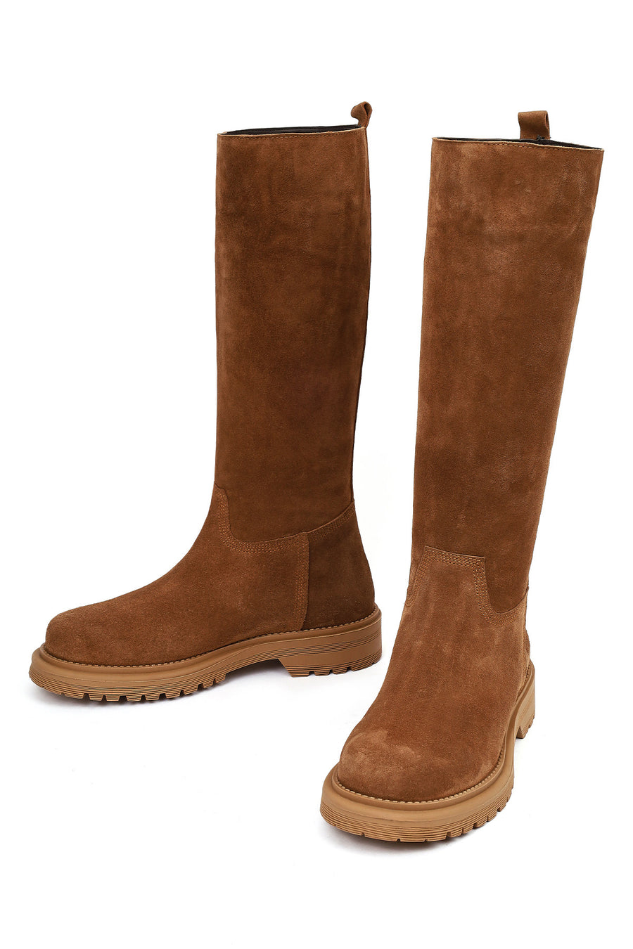 Women's Tan Chunky Sole Suede Leather Boots
