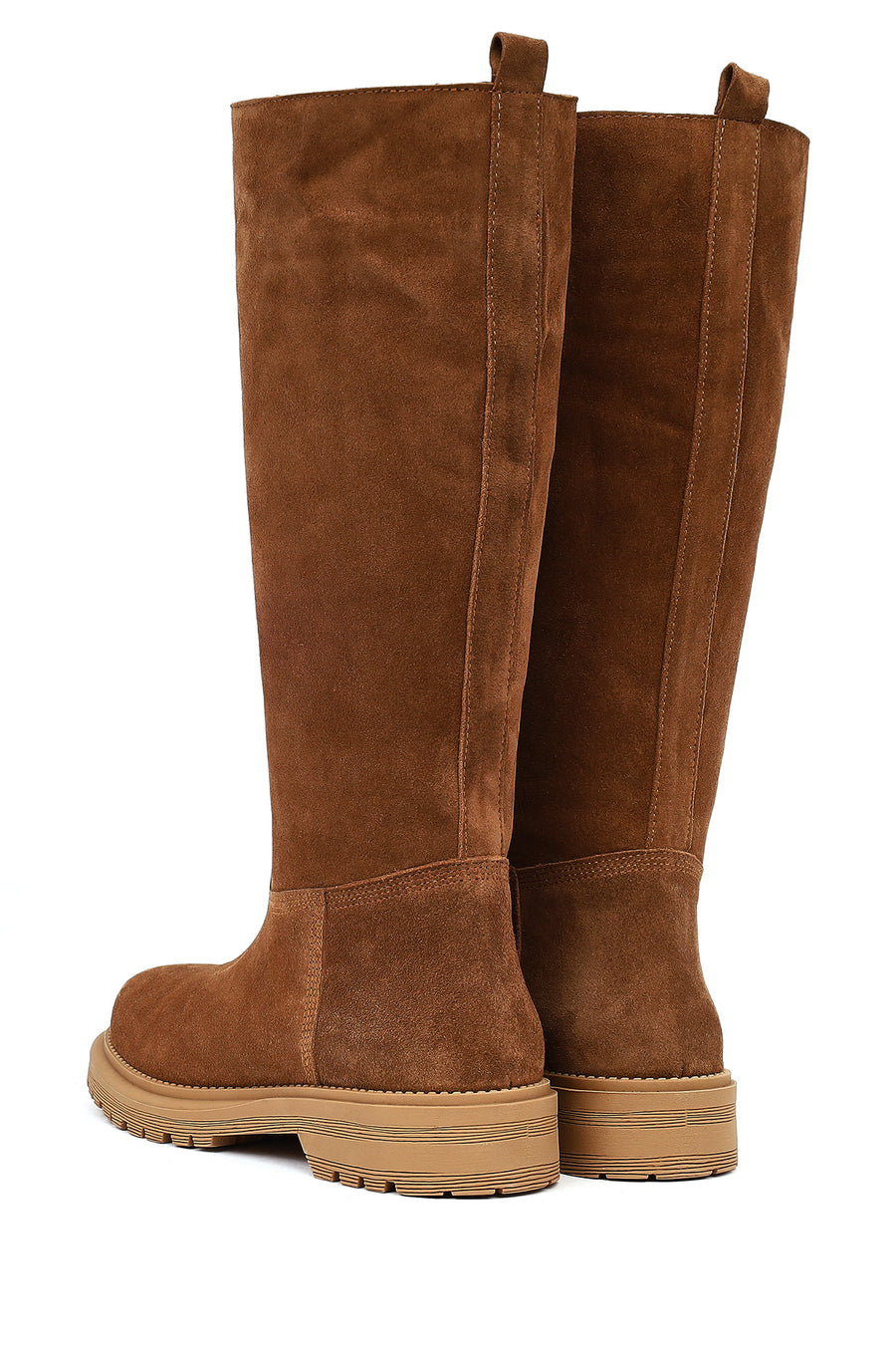 Women's Tan Chunky Sole Suede Leather Boots