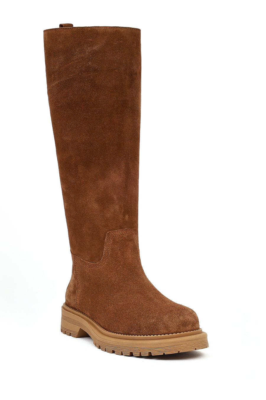 Women's Tan Chunky Sole Suede Leather Boots